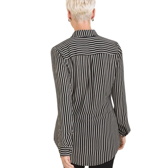 Chico's Reversible Long Sleeve Black Stripe Floral Button Up Blouse. - Picture 4 of 16